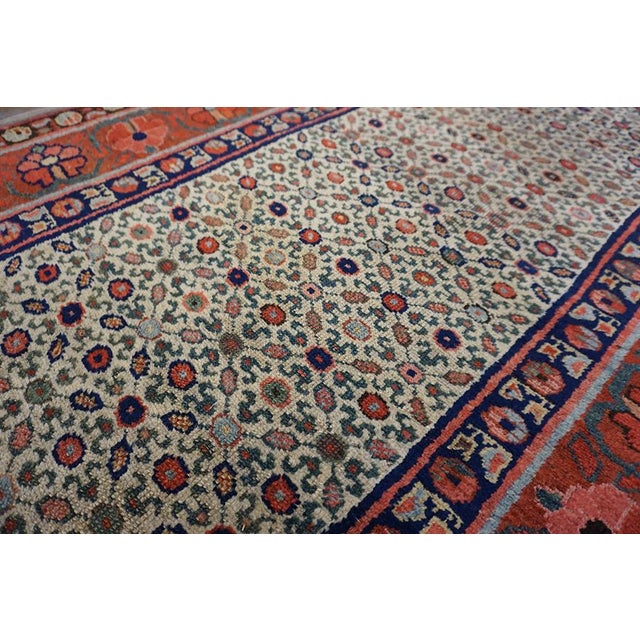 Textile 1870s Ivory Geometric Tribal Nw Persian Runner Carpet 3' X 14'6" Handmade Wool Runner Rug For Sale - Image 7 of 12