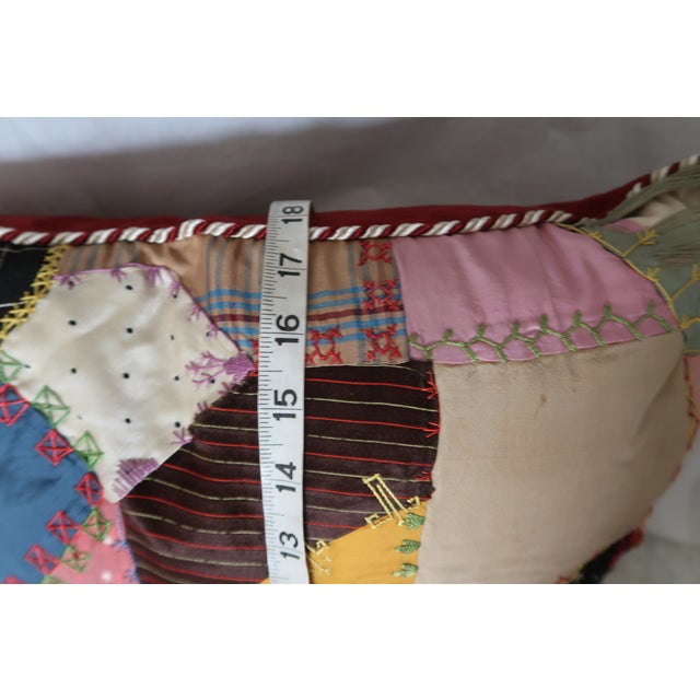 1870s Crazy Quilt Pillow 18 Inches 1 For Sale - Image 12 of 12