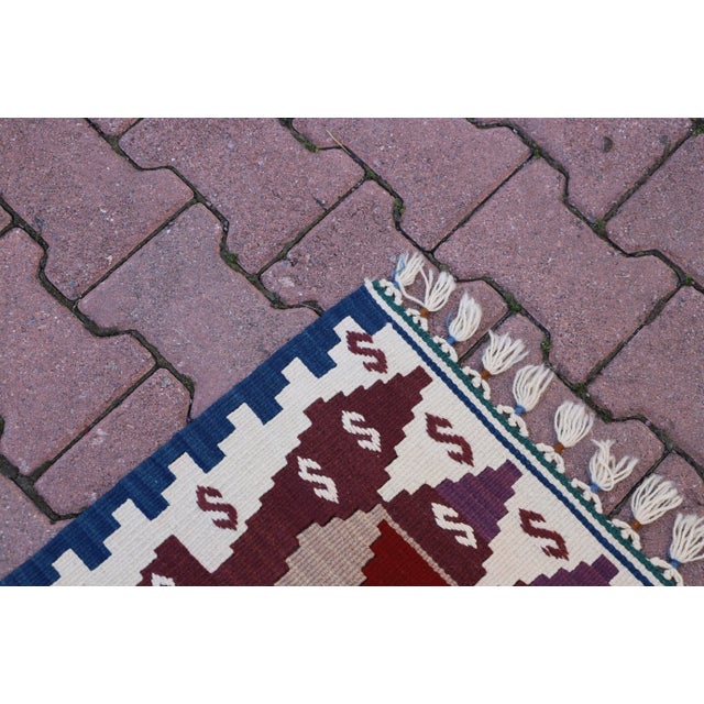 Blue 1970s Turkish Kilim Woven With Organic Wool in Geometric Patterns For Sale - Image 8 of 10