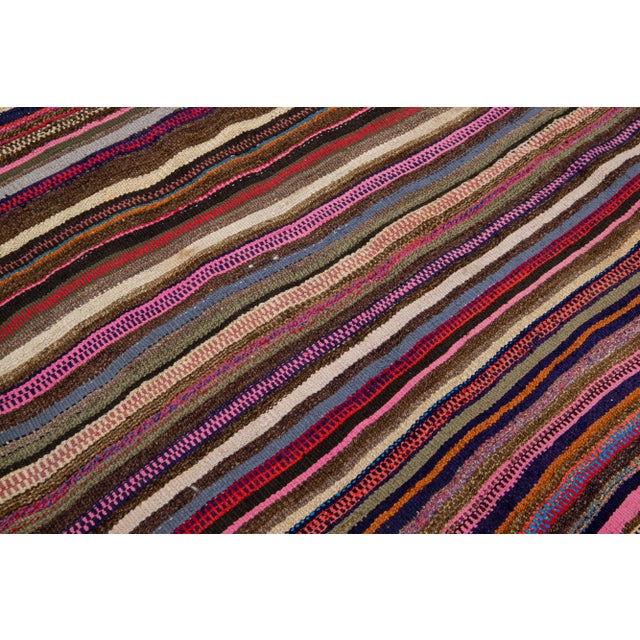 Textile Vintage Kilim Handmade Flatweave Multicolor Striped Wool Runner For Sale - Image 7 of 10
