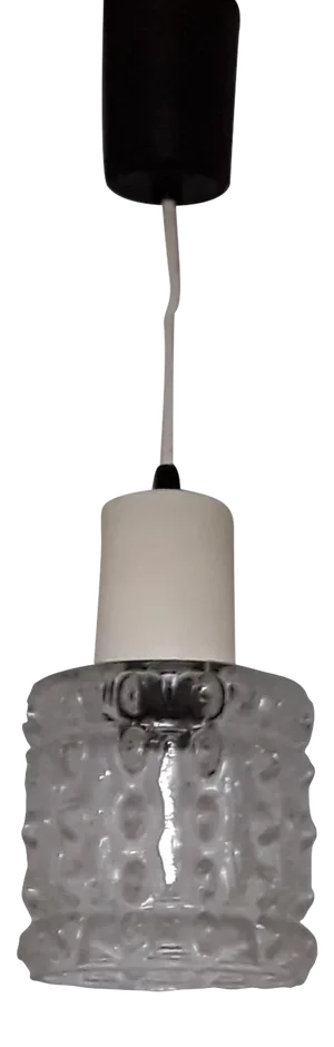Ceiling Lamp with Clear Relief Pressed Glass Shade, Cream Plastic Mount and Black Plastic Canopy, 1970s