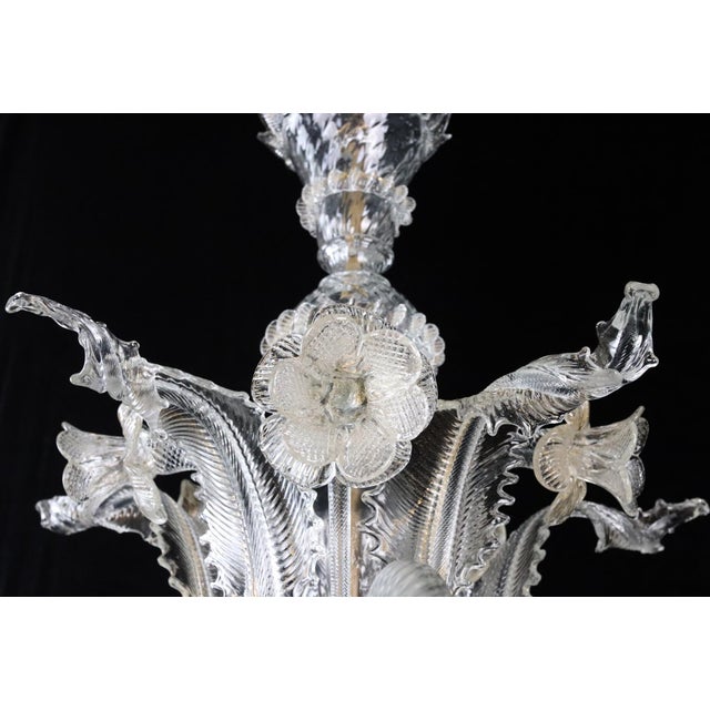 Large Vintage Clear Six Arm Murano Style Glass Chandelier For Sale - Image 4 of 12