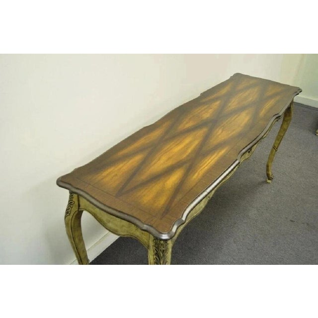 Vintage French Country Louis XV Style Console Hall Table and Pair Stools Benches For Sale - Image 4 of 12
