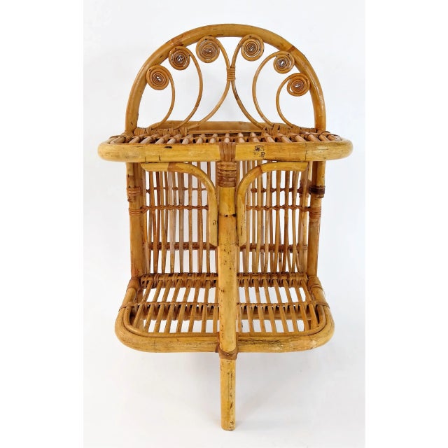 Mid-Century Modern Vintage Victorian Style Bamboo Rattan Side Table With Magazine Rack For Sale - Image 3 of 13