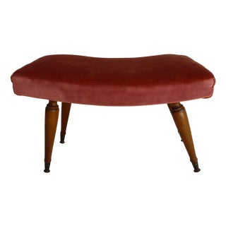 Blonde Walnut and Coral Silk Velvet Upholstered Ottoman, 1930s For Sale