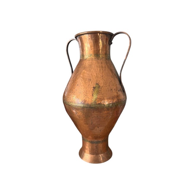 Antique Hammered Copper Vessel Floor Vase For Sale - Image 10 of 12
