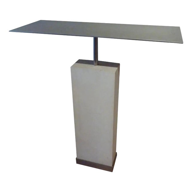 Custom Minimalist Limestone and Steel Console Table by Hastening Designs For Sale