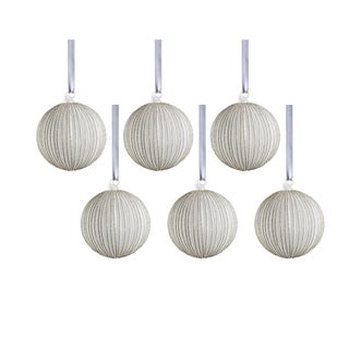 Glittering Elegance 6-Piece Silver Glass Ball Ornament Set, 4" For Sale