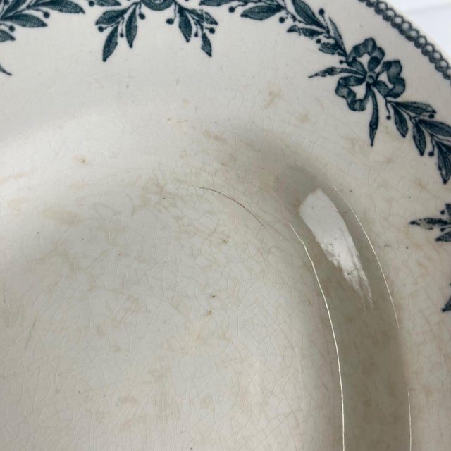 Blue Large Oval Earthenware Platter with Laurels Pattern from Moulins des Loups, 1900s For Sale - Image 8 of 11