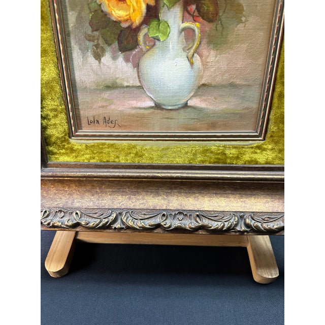 1950s 1950s Mid-Century Modern Lola F Ades Yellow Roses Painting, Framed For Sale - Image 5 of 7