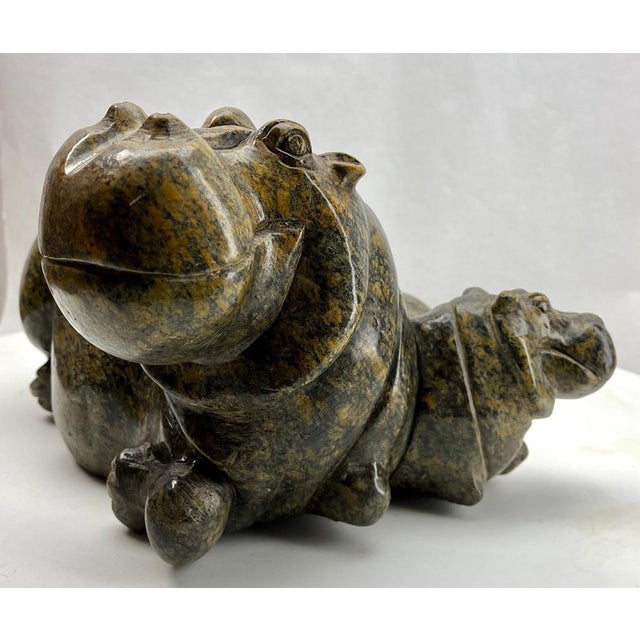 Brown Malachite Stylized Hippopotamus with Infant by Thomas Mtasa, 1960 For Sale - Image 8 of 18