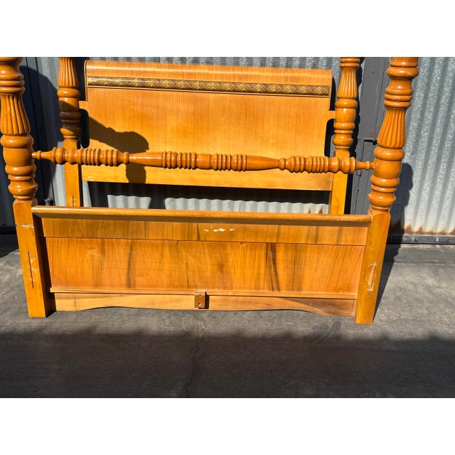 Wood 1930s Vintage Full Size Art Deco Wooden Headboard and Footboard For Sale - Image 7 of 9