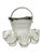 A charming mid 20th century pressed glass ice bucket formed to look like an old oak pail with 5 cups and a set of ice...