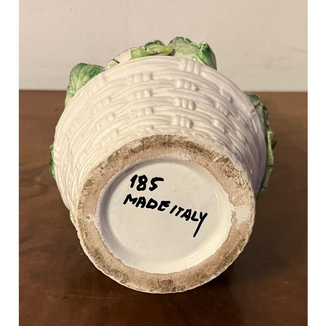 Green Italian Mid-Century Modern Pottery Tromp l'Oeil Faux Basket of Brussels Sprouts Stacked in a Pyramid For Sale - Image 8 of 9