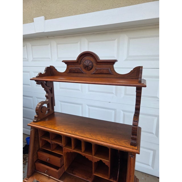 Late 19th Century Late 19th Century Victorian Eastlake Burl Wood Fall Front Secretary Desk Bookcase For Sale - Image 5 of 18