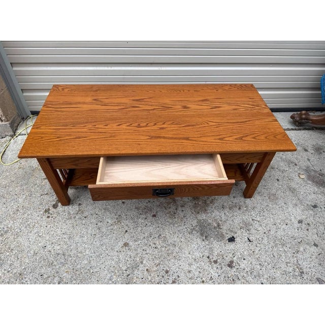 Arts and Crafts Style Solid Oak Oak 2 Tier Coffee Table With Drawer by CVW Amish Furniture Builder. For Sale - Image 10 of 12