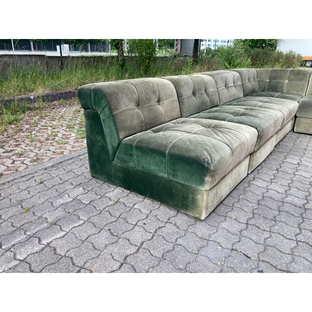 Vintage Green Suede Modular Sofa, 1970s, Set of 5 For Sale - Image 6 of 18