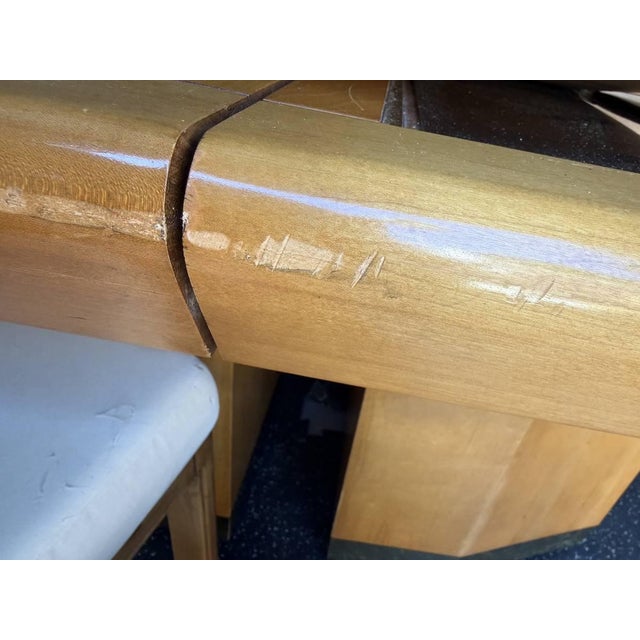 1980s American of Martinsville Art Deco Post-Modern Burlwood & Brass Dining Set, Expandable Table + 8 Cane-Back Chairs For Sale In Los Angeles - Image 6 of 13