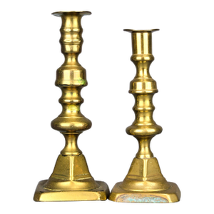 19th Century England Brass Push Up Candlestick Holders Set of 2