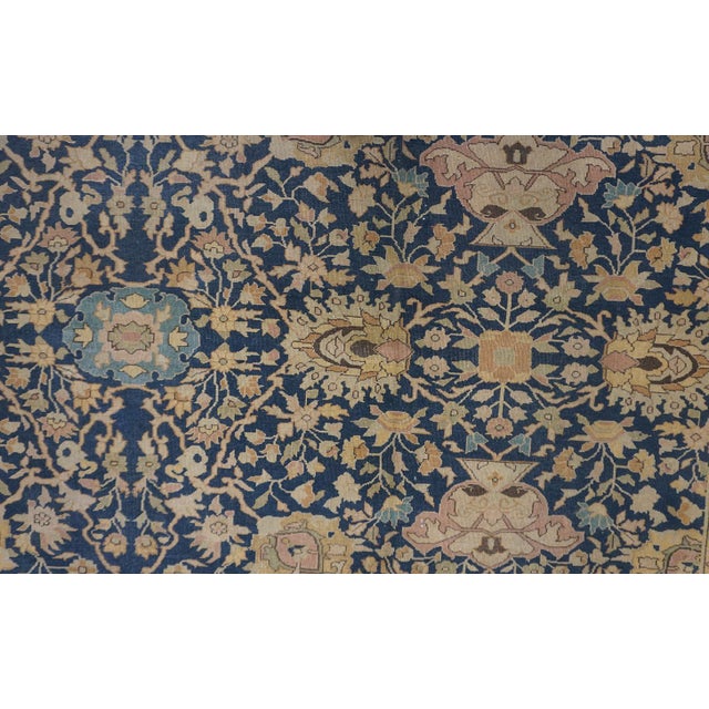 Late 19th Century 1880s Antique Navy Square Islimi Floral Finely Knotted Wool Persian Tabriz Rug For Sale - Image 5 of 9