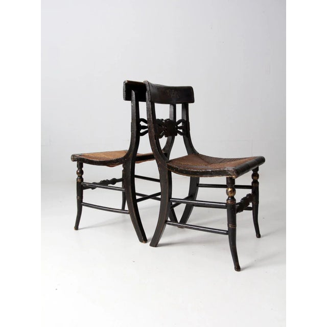 Antique Stencil Painted Chairs Pair For Sale - Image 9 of 13