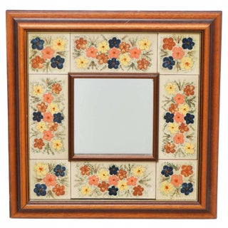 Mid-Century Modern Wood and Ceramic Mirror, 1970s For Sale