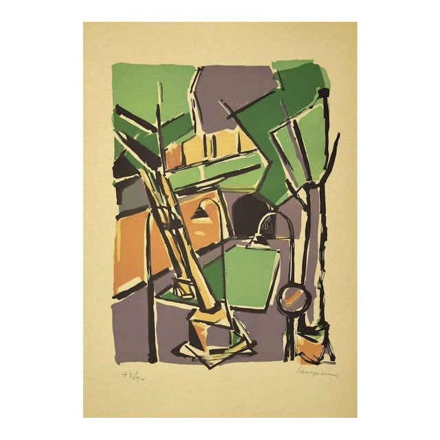 Guido La Regina, Colorful Cityscape, Linoleum, Late 20th Century For Sale