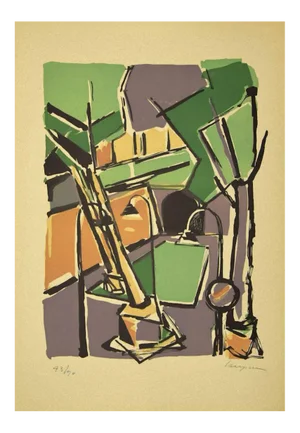 Guido La Regina, Colorful Cityscape, Linoleum, Late 20th Century