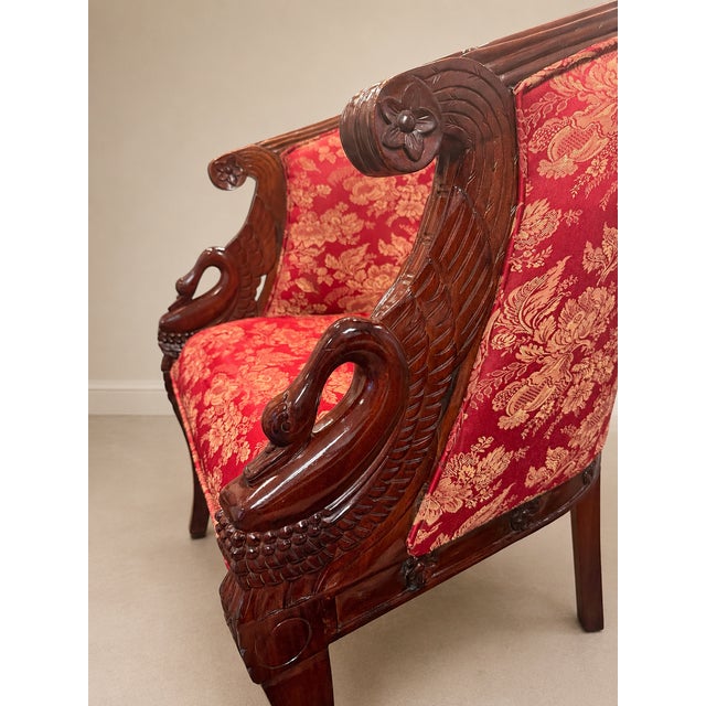 Early 20th Century Carved Mahogany Swan Barrel Chair For Sale - Image 9 of 14