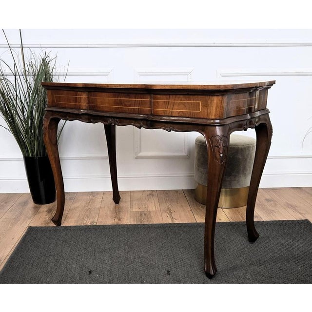 Italian Kidney-Shaped Inlaid Walnut and Burl Wood Desk, 1940s For Sale - Image 9 of 10