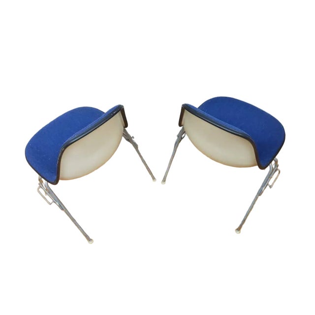 Herman Miller Mid Century Modern Eames for Herman Miller Molded Fiberglass Shell Chairs With Alexander Girard Blue Upholstery - Set of 4 For Sale - Image 4 of 10