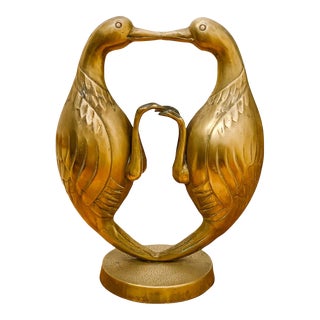 Solid Brass Sculpture of Intertwined Ducks For Sale