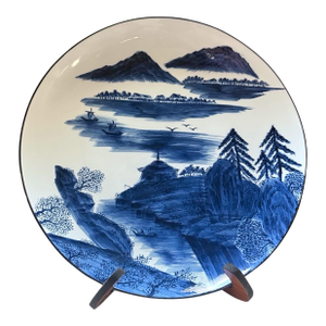 Vintage Japanese Kazan Kiln Arita Ware Blue & White Landscape Plate – Otagiri Japan