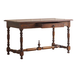 Antique Writing and Dining Table with Turned Base, 1890s For Sale