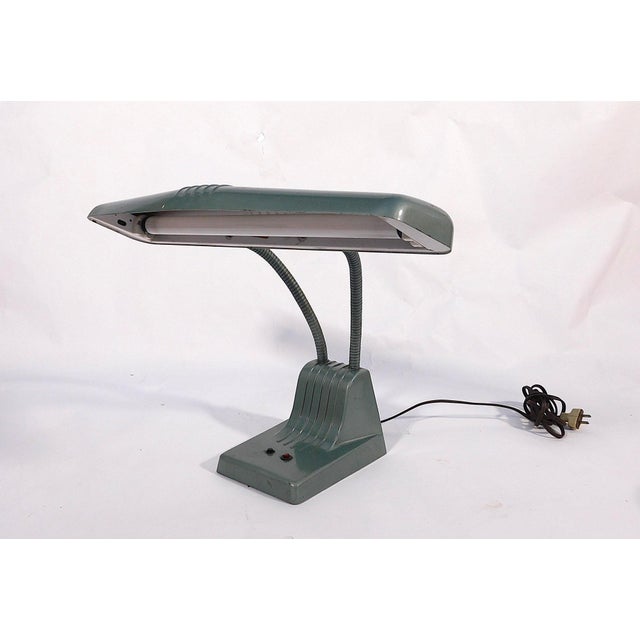 Industrial Dazor Desk Lamp Model 1001, c. 1950's, with two prong adjustable head, button activating switch, florescent...