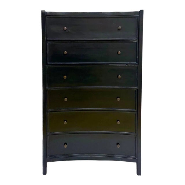 Vintage Tall Charcoal Concave Chest of Drawers For Sale
