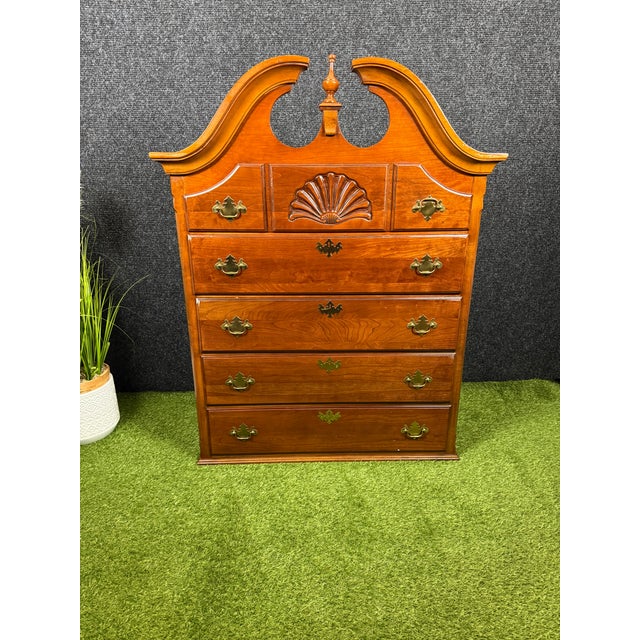 Wood 1990s Stanley Furniture "American Craftsman Collection" Chippendale Cherry Highboy Top Chest For Sale - Image 7 of 7