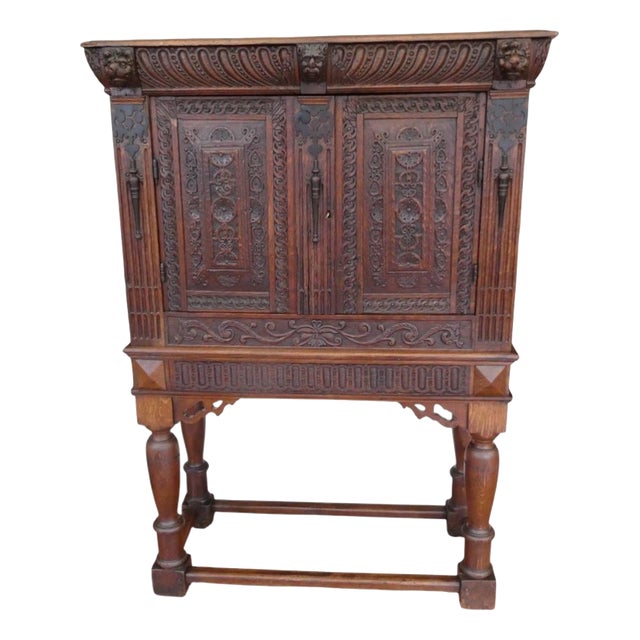 Antique English Country Oak Cupboard on Stand, 1730 For Sale