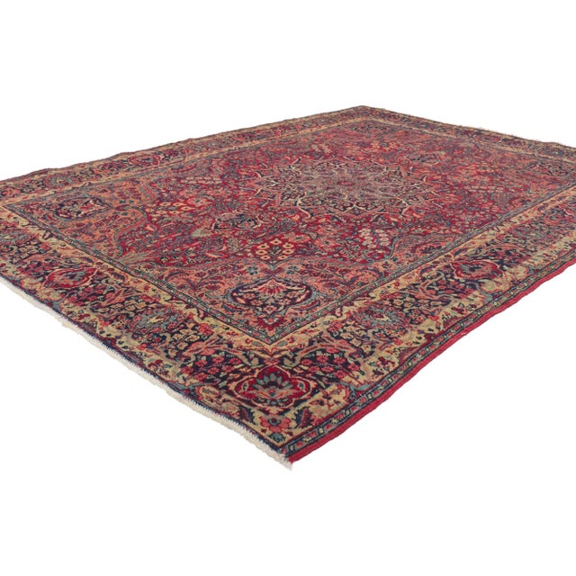 61214 Antique Persian Tabriz Rug, 04'08 x 06'03. With its timeless design, incredible detail and texture, this hand-...