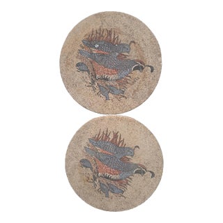 Vintage Birds Stoneware Coasters- Set of 2 For Sale