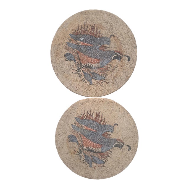 Vintage Birds Stoneware Coasters- Set of 2 For Sale