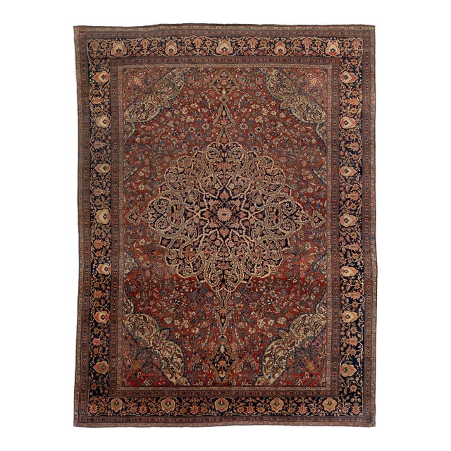 1880s Antique Persian Farahan Rust Wool Rug Handmade With Allover Design For Sale