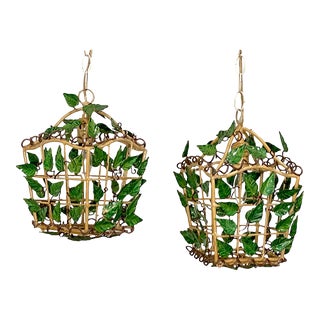 Tole Vine and Leaf Lantern Hanging Pendant Lamps For Sale