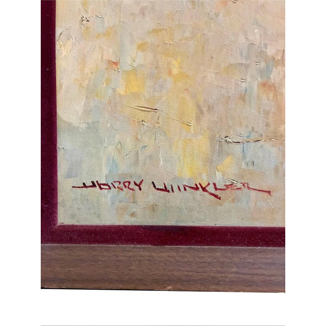 Paper 1960s Harry Winkler “CasaBlanca” Morocco MCM Print 0f Painting With Wooden Frame Urban Seaport Landscape For Sale - Image 7 of 9