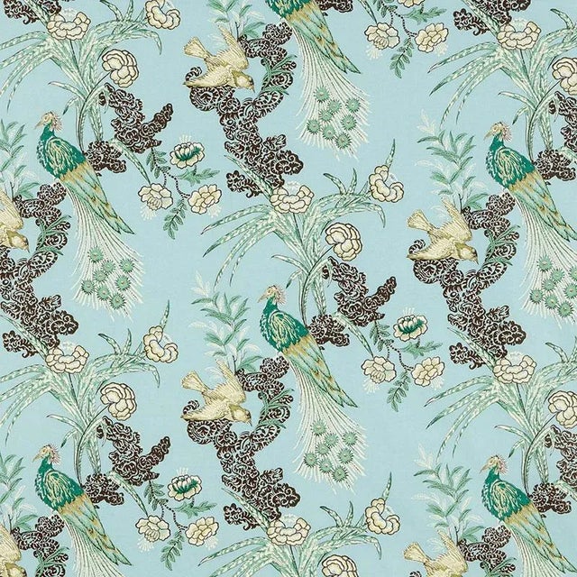 Sample- Schumacher Peacock Fabric in Aqua For Sale