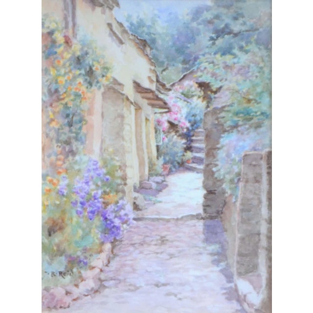 Wonderful flowers and stone steps, Nantucket, a rare watercolor painting by New York and Nantucket artist Jane Brewster...