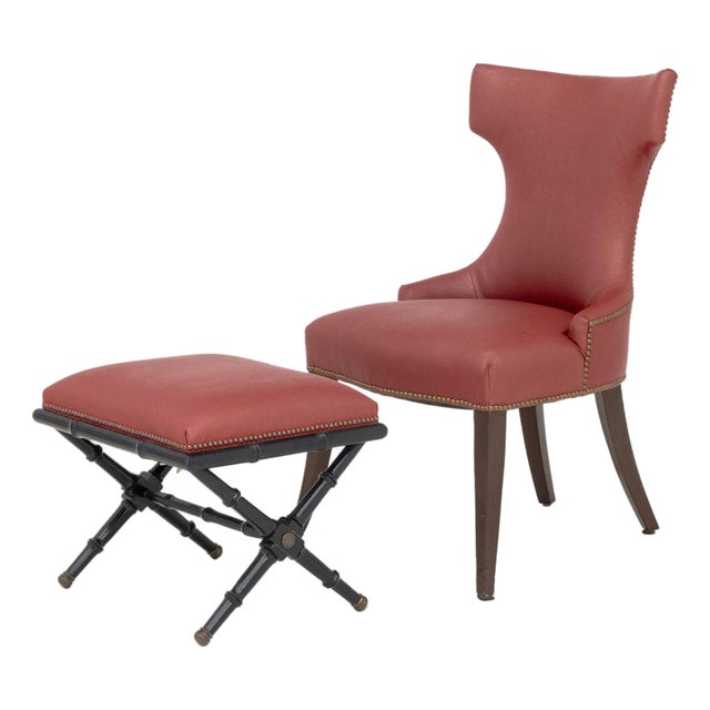 Contemporary Red Upholstered Chair and Ottoman For Sale