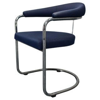 SS33 Chrome Armchair in Blue Fabric by Anton Lorenz for Thonet, 1970s For Sale