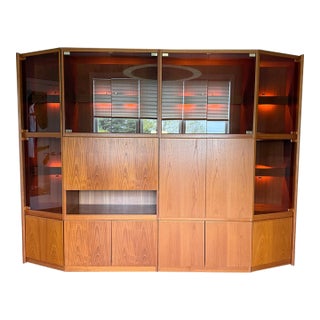 1970s Belgian Modern RVC Royal Viking Contemporary 4-Piece Lighted Wall Unit & Bar, 103" For Sale