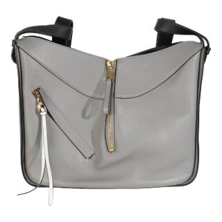 Grey Black Calfskin Medium Hammock Shoulder Bag For Sale
